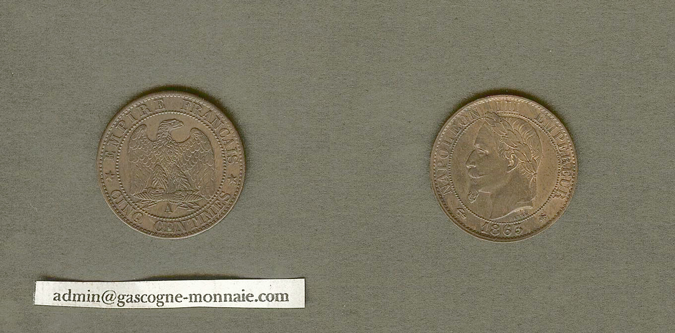 5 centimes Napoleon III Tête laurée 1863 A SPL-